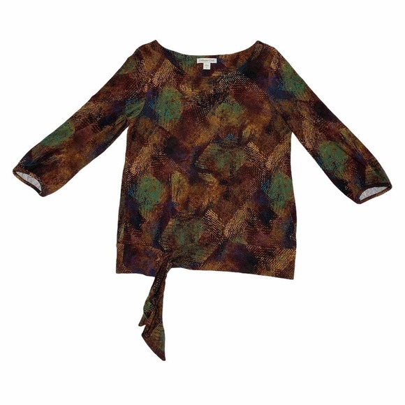 COLDWATER Creek Printed Side Tie Waist Blouse L - Picture 9 of 11